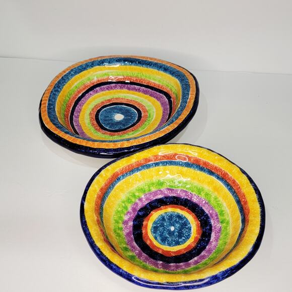 Vintage G. Venzo Italian Pottery Rainbow Asymmetrical Bowls 8½ & 7" Nesting (2) - Picture 6 of 12
